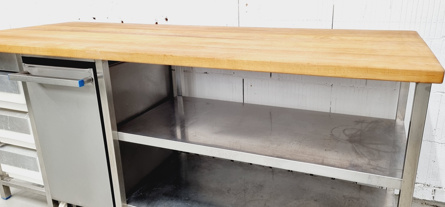 Arbeitstisch AT 2000 mit Buchenholzplatte und Mehlwagen