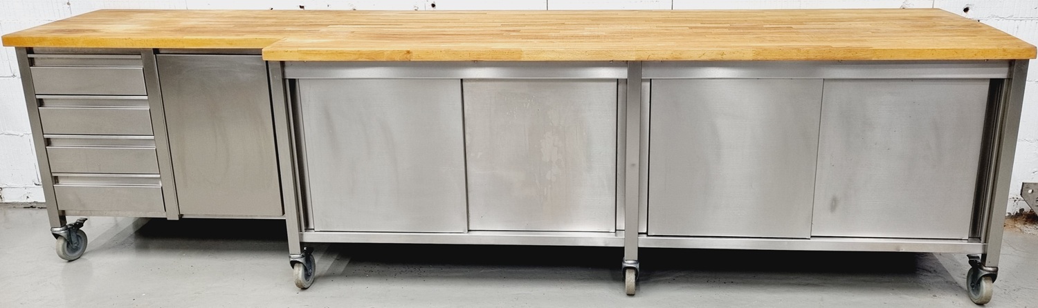 Arbeitstisch AT 3500 mit Buchenholzplatte fahrbar