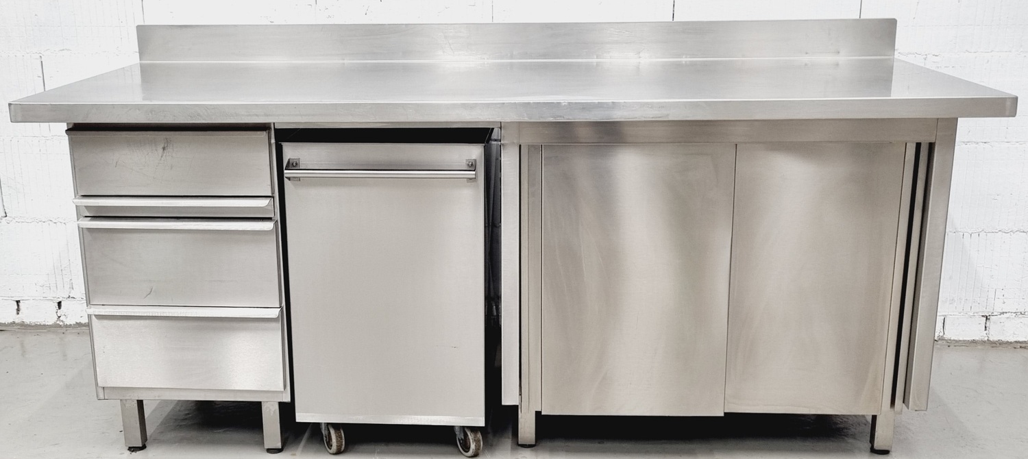 Arbeitstisch AT 2000 mit Edelstahlplatte und Schubladen