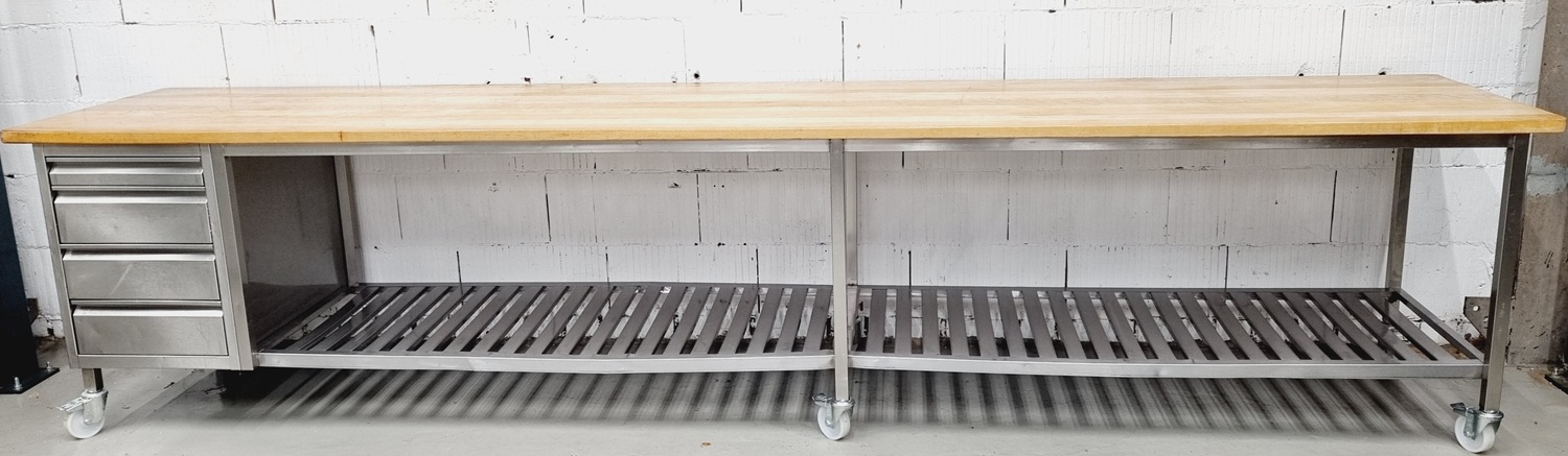 Arbeitstisch AT 4000 mit Buchenholzplatte fahrbar