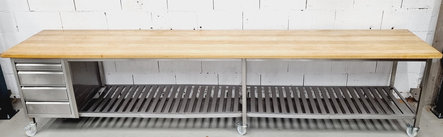 Arbeitstisch AT 4000 mit Buchenholzplatte fahrbar