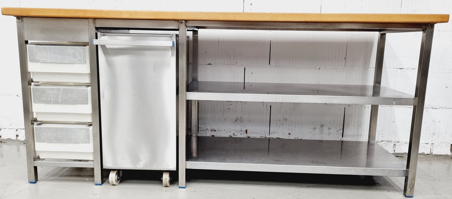 Arbeitstisch AT 2000 mit Buchenholzplatte und Mehlwagen